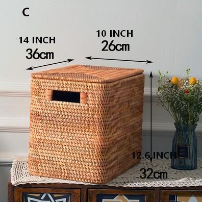 Rectangular Storage Basket with Lid, Rattan Storage Baskets for Clothes, Kitchen Storage Baskets, Oversized Storage Baskets for Living Room-ArtWorkCrafts.com