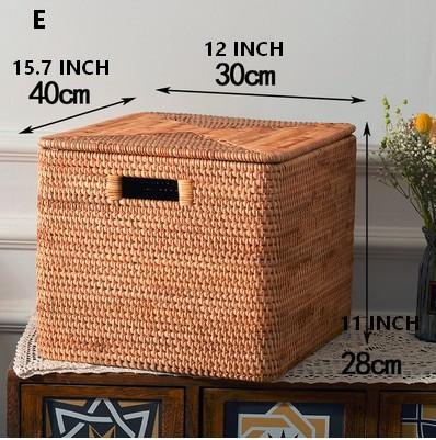 Wicker Rectangular Storage Basket with Lid, Extra Large Storage Baskets for Clothes, Kitchen Storage Baskets, Oversized Storage Baskets for Bedroom-ArtWorkCrafts.com