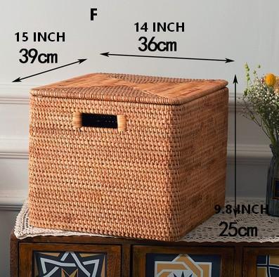 Extra Large Rattan Storage Baskets for Clothes, Rectangular Storage Basket with Lid, Kitchen Storage Baskets, Oversized Storage Baskets for Bedroom-ArtWorkCrafts.com