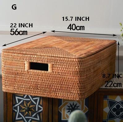 Rectangular Storage Basket with Lid, Rattan Storage Baskets for Clothes, Kitchen Storage Baskets, Oversized Storage Baskets for Living Room-ArtWorkCrafts.com