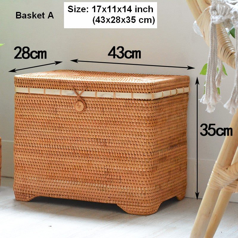Oversized Storage Baskets for Bedroom, Rectangular Woven Storage Baskets for Clothes, Large Rectangular Storage Basket with Lid, Rattan Storage Case-ArtWorkCrafts.com
