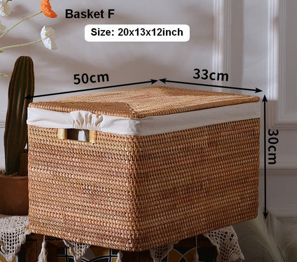 Wicker Storage Baskets for Bathroom, Rattan Rectangular Storage Basket with Lid, Extra Large Storage Baskets for Clothes, Storage Baskets for Bedroom-ArtWorkCrafts.com
