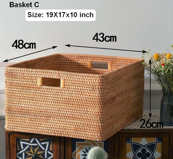 Extra Large Rattan Storage Baskets, Oversized Laundry Storage Baskets, Round Storage Baskets, Storage Baskets for Clothes, Storage Baskets for Bathroom-ArtWorkCrafts.com