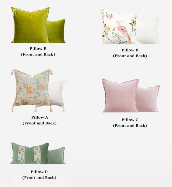 Living Room Decorative Pillows, Modern Decorative Cushions, Decorative Pillows for Bed, Decorative Pillow Arrangement Ideas for Interior Design, Embroidered Floral Bird Pattern Pillow Covers-ArtWorkCrafts.com