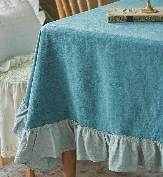 Extra Large Rectangle Tablecloth for Dining Room Table, Blue Modern Long Table Cover, Ramie Tablecloth for Home Decoration, Square Tablecloth for Round Table-ArtWorkCrafts.com