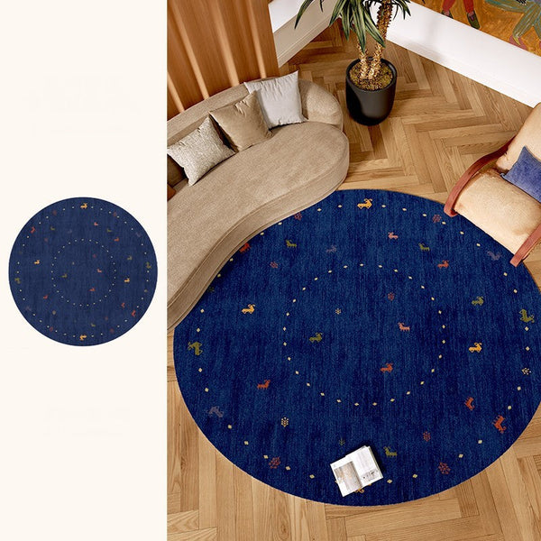 Blue Circular Modern Rugs for Bathroom, Geometric Modern Rug Ideas for Living Room, Modern Rugs for Children's Room, Abstract Contemporary Round Rugs for Dining Room-ArtWorkCrafts.com