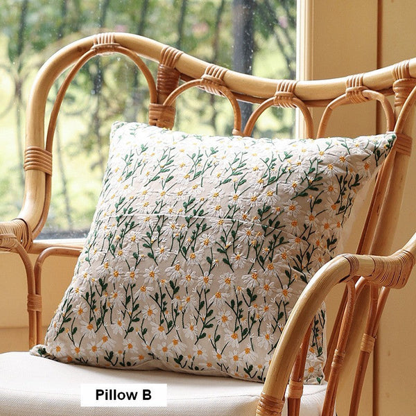 Decorative Pillows for Couch, Farmhouse Decorative Pillows for Sofa, Embroider Flower Cotton Pillow Covers, Spring Flower Decorative Pillows for Bedroom-ArtWorkCrafts.com
