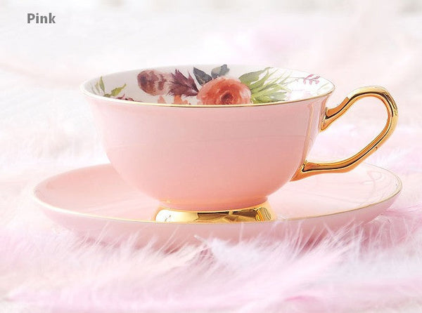 Royal Bone China Porcelain Tea Cup Set, Elegant Flower Pattern Ceramic Coffee Cups, Beautiful British Tea Cups, Unique Afternoon Tea Cups and Saucers in Gift Box-ArtWorkCrafts.com