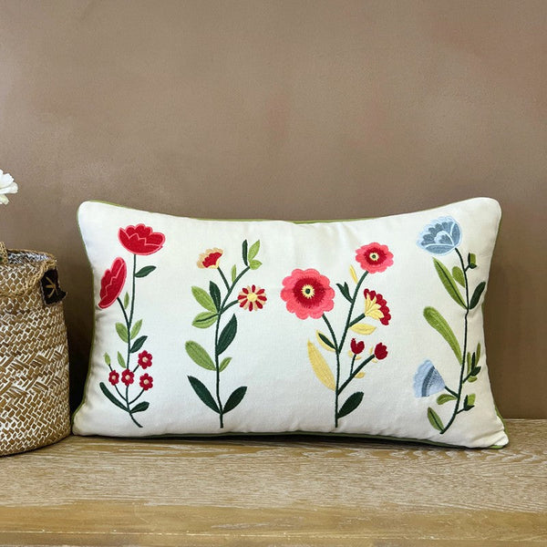 Throw Pillows for Couch, Spring Flower Decorative Throw Pillows, Farmhouse Sofa Decorative Pillows, Embroider Flower Cotton Pillow Covers-ArtWorkCrafts.com