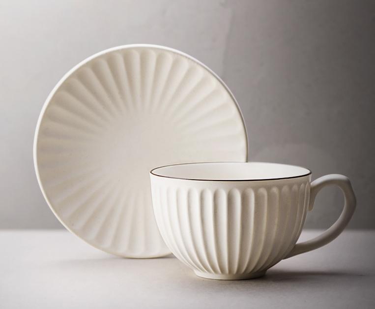 White Pottery Coffee Cups, Cappuccino Coffee Mug, Latte Coffee Cup, Pink Tea Cup, Ceramic Coffee Cup, Coffee Cup and Saucer Set-ArtWorkCrafts.com