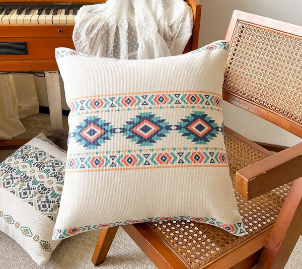 Oriental Square Pillows for Couch, Geometric Modern Pillow Covers, Decorative Throw Pillows for Dining Room, Bohemian Decorative Sofa Pillows-ArtWorkCrafts.com