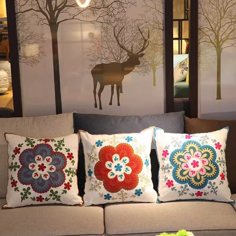 Flower Decorative Pillows for Couch, Sofa Decorative Pillows, Embroider Flower Cotton Pillow Covers, Farmhouse Decorative Throw Pillows-ArtWorkCrafts.com