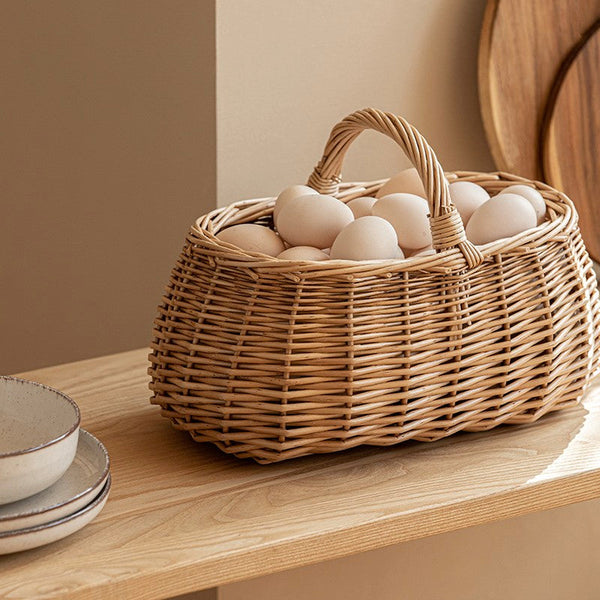 Hand-woven Wicker Storage Basket, Small Picnic Storage Basket with Handle, Willow Weaving Baskets for Vegetable, Natural Fruit Basket, Kitchen Storage Baskets-ArtWorkCrafts.com