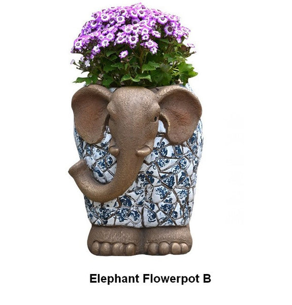 Unique Garden Flowerpot, Large Elephant Flowerpot, Resin Statue for Garden, Modern Animal Statue for Garden Ornaments, Villa Outdoor Decor Gardening Ideas-ArtWorkCrafts.com