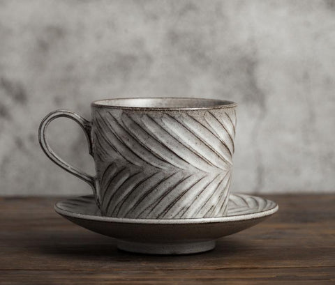 Large Coffee Cup, Pottery Coffee Cups, Latte Coffee Cup, Breakfast Milk Cup, Cappuccino Coffee Mug, Coffee Cup and Saucer Set-ArtWorkCrafts.com