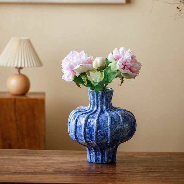 Handmade Water Holding Flower Vases, Centerpiece on Dining Table, Blue Ceramic Bud Vases, Tall Flower Vases on Table, Modern Pottery Flower Vases-ArtWorkCrafts.com