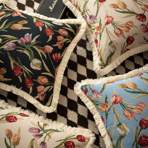 Large Flower Decorative Pillows for Bedroom, Decorative Sofa Pillows for Couch, Tulip Flower Pillow Covers, Farmhouse Decorative Pillows-ArtWorkCrafts.com