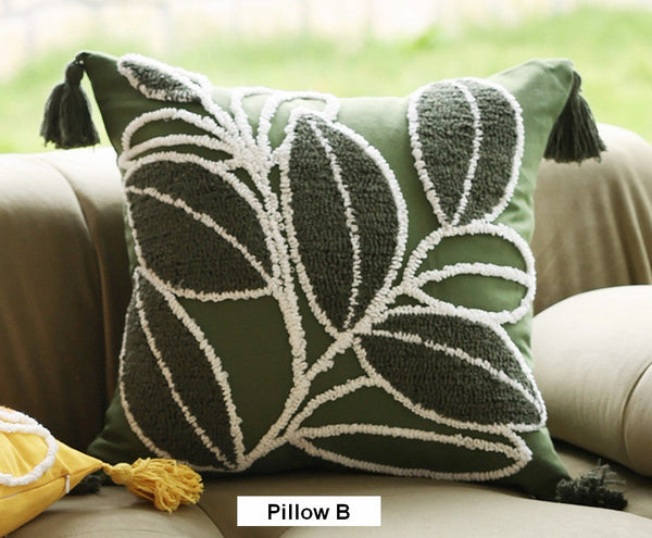 Contemporary Modern Sofa Pillow Covers, Square Modern Throw Pillows for Couch, Leaf Decorative Pillows for Bedroom, Modern Decorative Pillows for Interior Design-ArtWorkCrafts.com