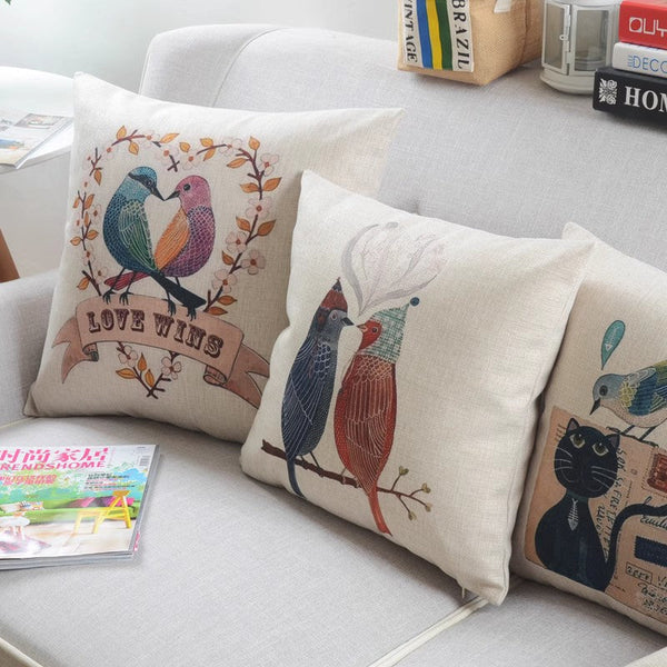 Decorative Sofa Pillows for Children's Room, Love Birds Throw Pillows for Couch, Singing Birds Decorative Throw Pillows, Embroider Decorative Pillow Covers-ArtWorkCrafts.com