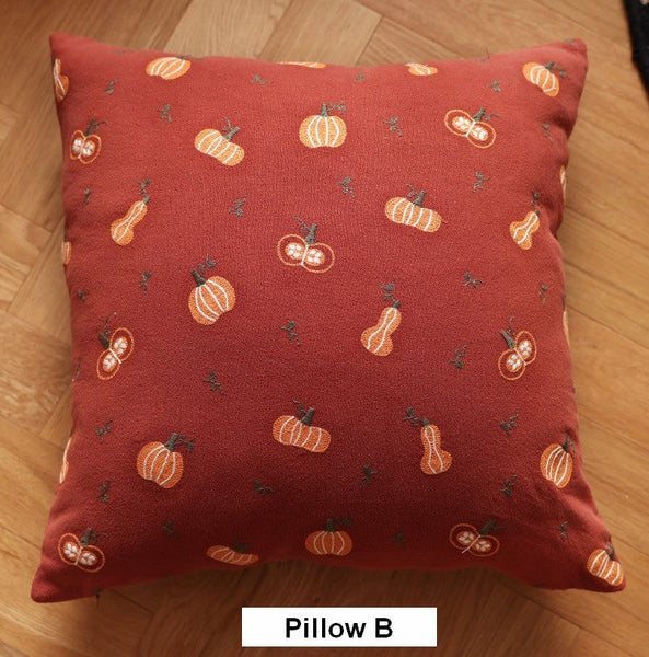 Decorative Pillows for Couch, Farmhouse Sofa Decorative Pillows, Wheat Stalk Pumpkin Decorative Throw Pillows, Embroider Cotton Pillow Covers-ArtWorkCrafts.com