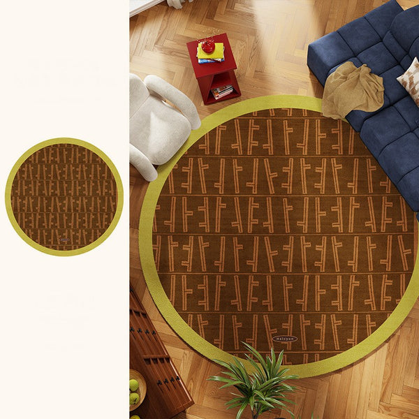 Mid Century Circular Rugs for Bedroom, Abstract Contemporary Round Rugs under Chairs, Modern Rugs for Dining Room, Geometric Modern Rugs for Living Room-ArtWorkCrafts.com