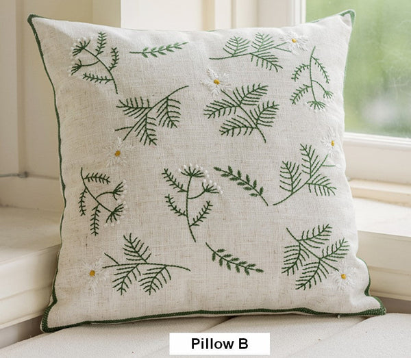 Embroider Flower Cotton Pillow Covers, Decorative Pillows for Sofa, Farmhouse Decorative Pillows for Couch, Spring Flower Decorative Pillows for Bedroom-ArtWorkCrafts.com