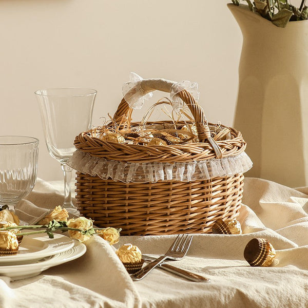 Storage Basket for Kitchen, Picnic Storage Basket with Handle, Hand-woven Wicker Storage Basket, Natural Fruit Basket, Willow Weaving Baskets for Shelves-ArtWorkCrafts.com