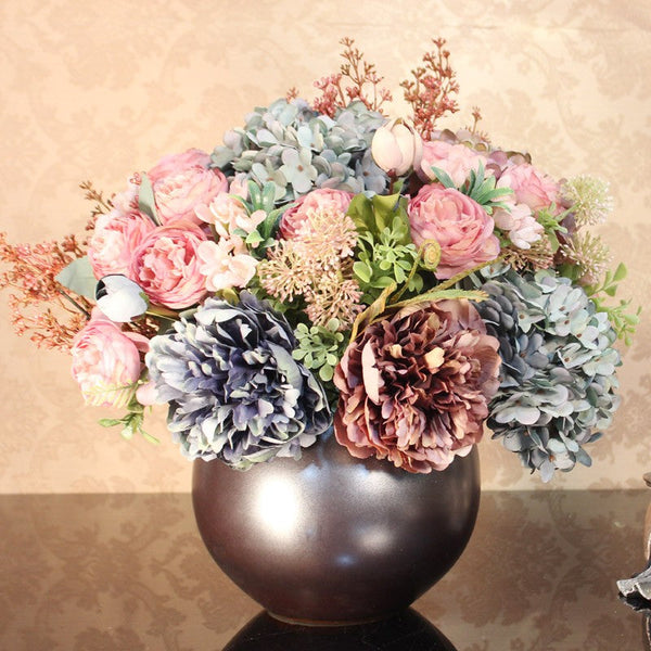 Large Bunch of Autumn Flowers Arrangement Interior Design, Unique Artificial Floral Arrangement for Dining Room, Peony Faux Silk Floral Bouquet Table Centerpiece-ArtWorkCrafts.com