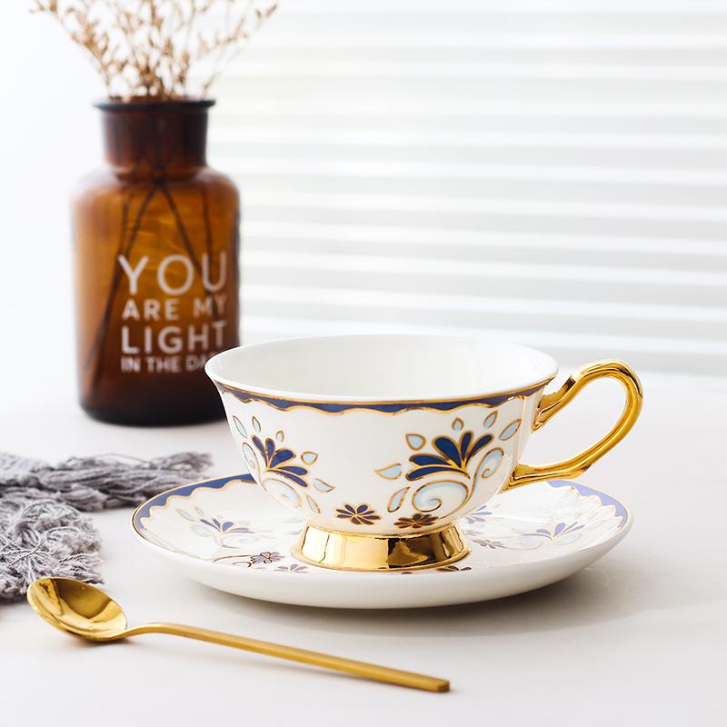 British Tea Cups, Porcelain Coffee Cups, Tea Cups and Saucers, Coffee Cups with Gold Trim and Gift Box, Latte Coffee Cups-ArtWorkCrafts.com