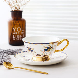 British Tea Cups, Porcelain Coffee Cups, Tea Cups and Saucers, Coffee Cups with Gold Trim and Gift Box, Latte Coffee Cups-ArtWorkCrafts.com