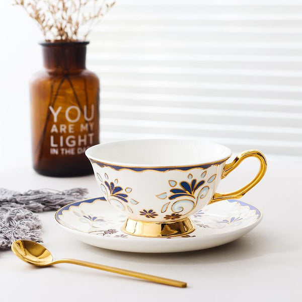 British Tea Cups, Porcelain Coffee Cups, Tea Cups and Saucers, Coffee Cups with Gold Trim and Gift Box, Latte Coffee Cups-ArtWorkCrafts.com
