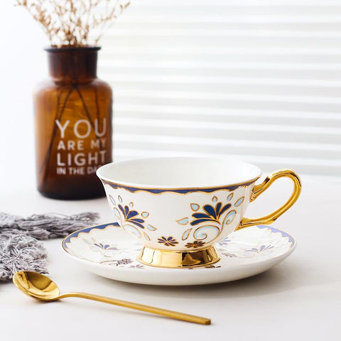 British Tea Cups, Porcelain Coffee Cups, Tea Cups and Saucers, Coffee Cups with Gold Trim and Gift Box, Latte Coffee Cups-ArtWorkCrafts.com