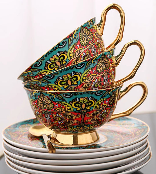 Royal Bone China Porcelain Tea Cup Set, Elegant British Ceramic Coffee Cups, Unique British Tea Cup and Saucer in Gift Box-ArtWorkCrafts.com