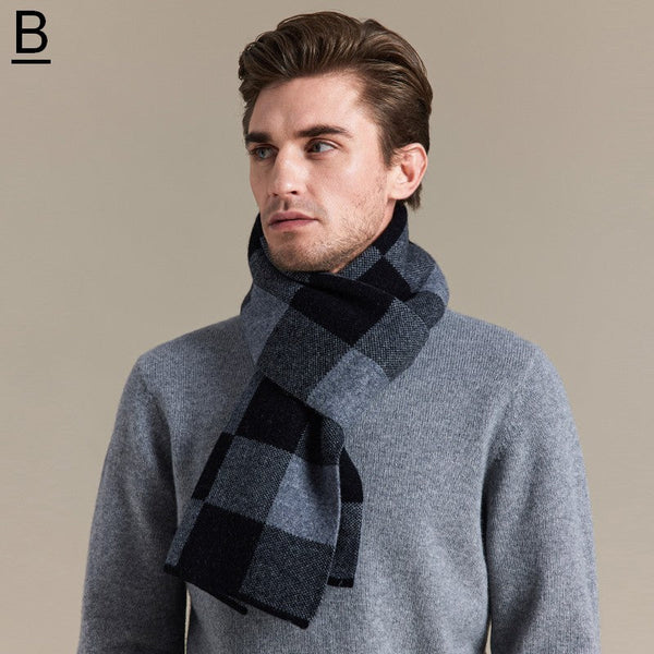 Plaid Scarf for Men, Business Wool Scarf for Gentleman, Men's Winter Scarf, Men's Wool Scarf Winter, Modern Fashion Scarf, Formal Men Scarf Styles, Pure Wool Scarf-ArtWorkCrafts.com