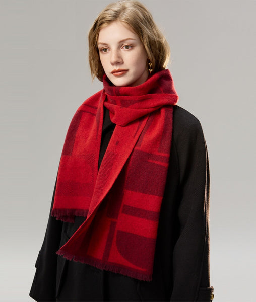 Modern Wool Scarf for Women, Casual Scarf for Women, Fashion Designer Scarf, Cold Weather Scarf, Red Winter Scarf, Soft Cashmere Scarf for Women-ArtWorkCrafts.com