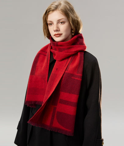 Modern Wool Scarf for Women, Casual Scarf for Women, Fashion Designer Scarf, Cold Weather Scarf, Red Winter Scarf, Soft Cashmere Scarf for Women-ArtWorkCrafts.com