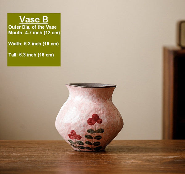 Handmade Water Holding Flower Vases, Rustic Pottery Flower Vases, Small Flower Vases on Table, Pink Bud Vases-ArtWorkCrafts.com