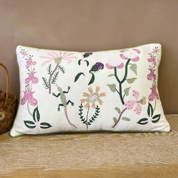 Embroider Flower Cotton Pillow Covers, Spring Flower Decorative Throw Pillows, Farmhouse Sofa Decorative Pillows, Flower Decorative Throw Pillows for Couch-ArtWorkCrafts.com