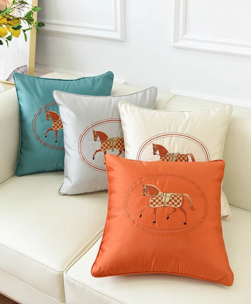 Embroider Horse Pillow Covers, Modern Decorative Throw Pillows, Horse Decorative Throw Pillows for Couch, Modern Sofa Decorative Pillows-ArtWorkCrafts.com