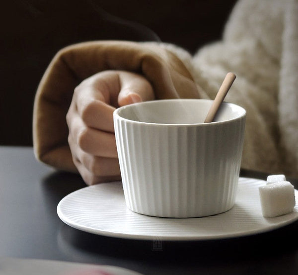 Unique White Tea Cup, Modern Handmade Pottery Coffee Cup, Creative White Ceramic Coffee Cup with Saucer, White Tea Cup for Traditional Afternoon Tea-ArtWorkCrafts.com