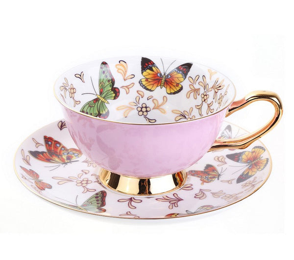 Unique Butterfly Coffee Cups and Saucers, Creative Butterfly Ceramic Coffee Cups, Beautiful British Tea Cups, Creative Bone China Porcelain Tea Cup Set-ArtWorkCrafts.com