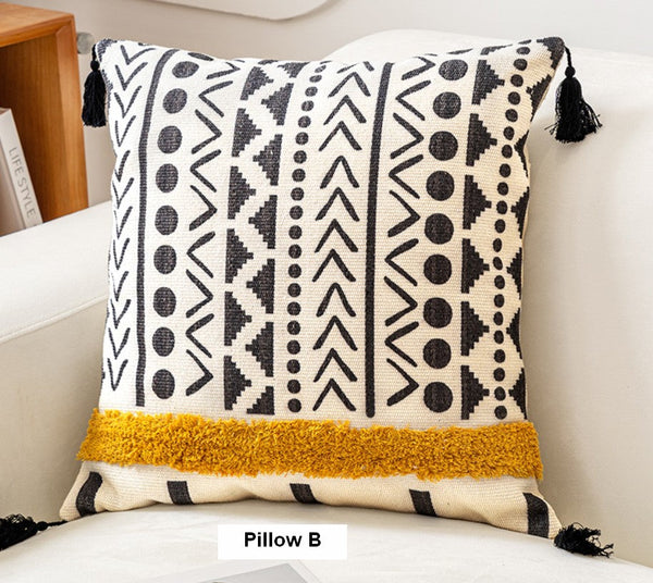 Unique Oriental Square Pillows for Bedroom, Geometric Modern Pillow Covers, Bohemian Decorative Sofa Pillows, Decorative Throw Pillows for Couch-ArtWorkCrafts.com