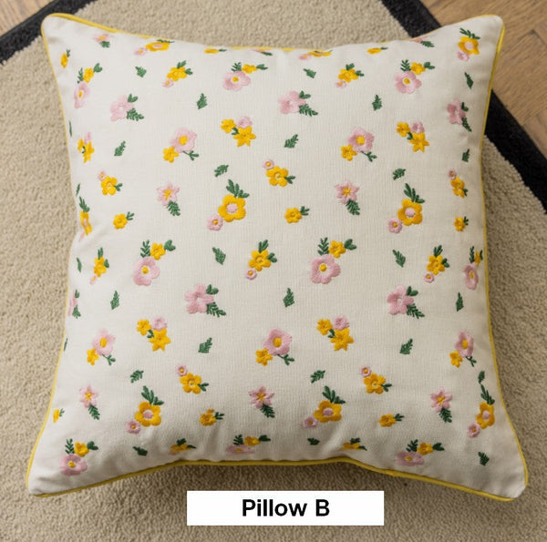 Spring Flower Decorative Pillows for Dining Room, Embroider Flower Cotton Pillow Covers, Decorative Pillows for Sofa, Farmhouse Decorative Pillows for Couch-ArtWorkCrafts.com