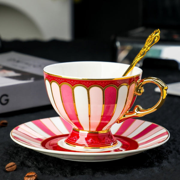 Elegant Ceramic Coffee Cups, Beautiful British Tea Cup with Saucer, 8 Ounce Porcelain Tea Cup Saucer Set of 2 Cups, Unique Tea Cup and Saucer in Gift Box as Birthday Gift-ArtWorkCrafts.com