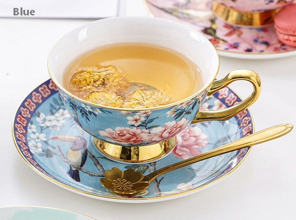 Unique Afternoon Tea Cups and Saucers in Gift Box, Royal Bone China Porcelain Tea Cup Set, Elegant Flower Pattern Ceramic Coffee Cups, Beautiful British Tea Cups-ArtWorkCrafts.com