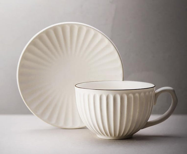 Brown Pottery Coffee Cups, Cappuccino Coffee Mug, Latte Coffee Cup, White Tea Cup, Ceramic Coffee Cup, Coffee Cup and Saucer Set-ArtWorkCrafts.com