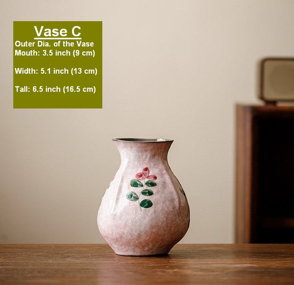 Handmade Water Holding Flower Vases, Rustic Pottery Flower Vases, Small Flower Vases on Table, Pink Bud Vases-ArtWorkCrafts.com