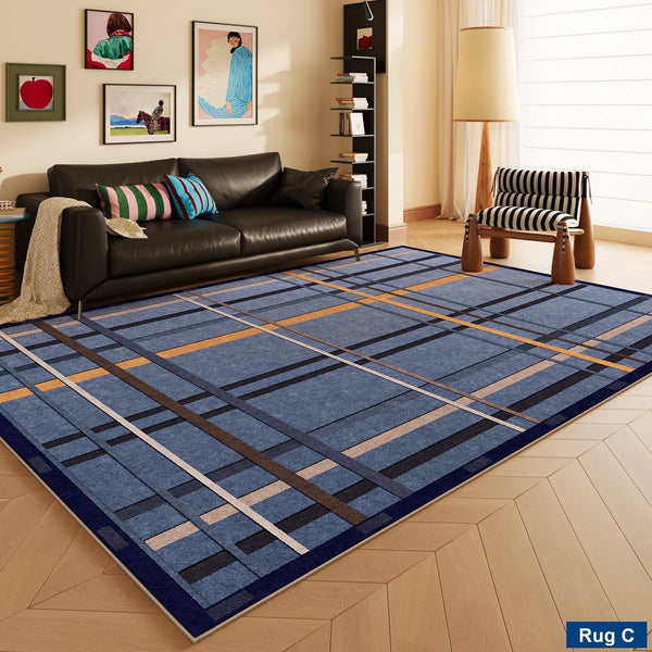 Living Room Rug Ideas, Mid Century Modern Rugs, Bedroom Modern Floor Carpet, Blue Modern Rug Designs, Contemporary Modern Rugs for Dining Room-ArtWorkCrafts.com