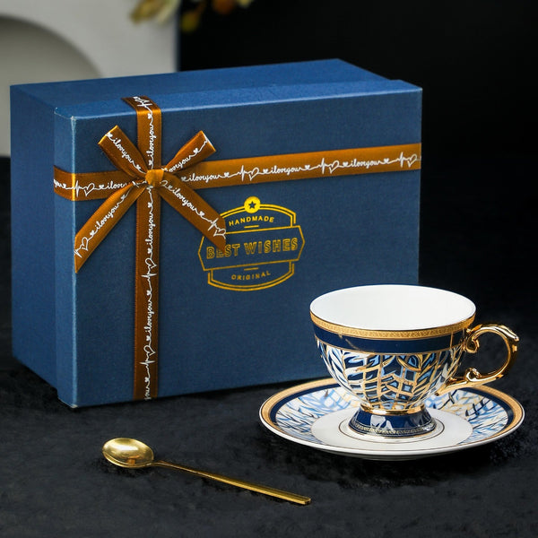 British Royal Tea Cup and Saucer in Gift Box, 8 oz Elegant Ceramic Coffee Cups, Porcelain Tea Cup and Saucer Set, British Tea Cup set-ArtWorkCrafts.com