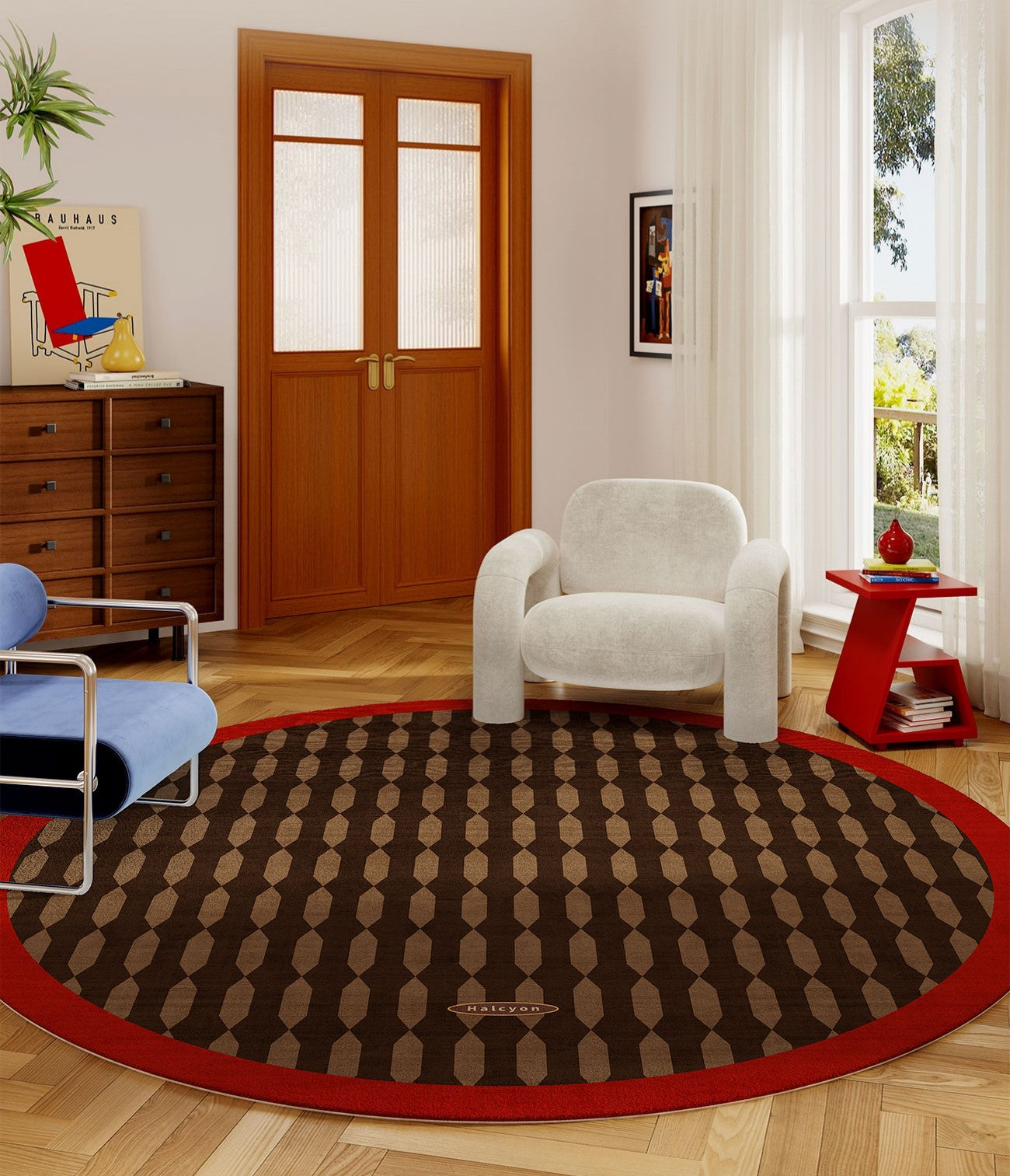 Geometric Modern Rugs for Living Room, Mid Century Circular Rugs for Bedroom, Abstract Contemporary Round Rugs under Chairs, Modern Rugs for Dining Room-ArtWorkCrafts.com